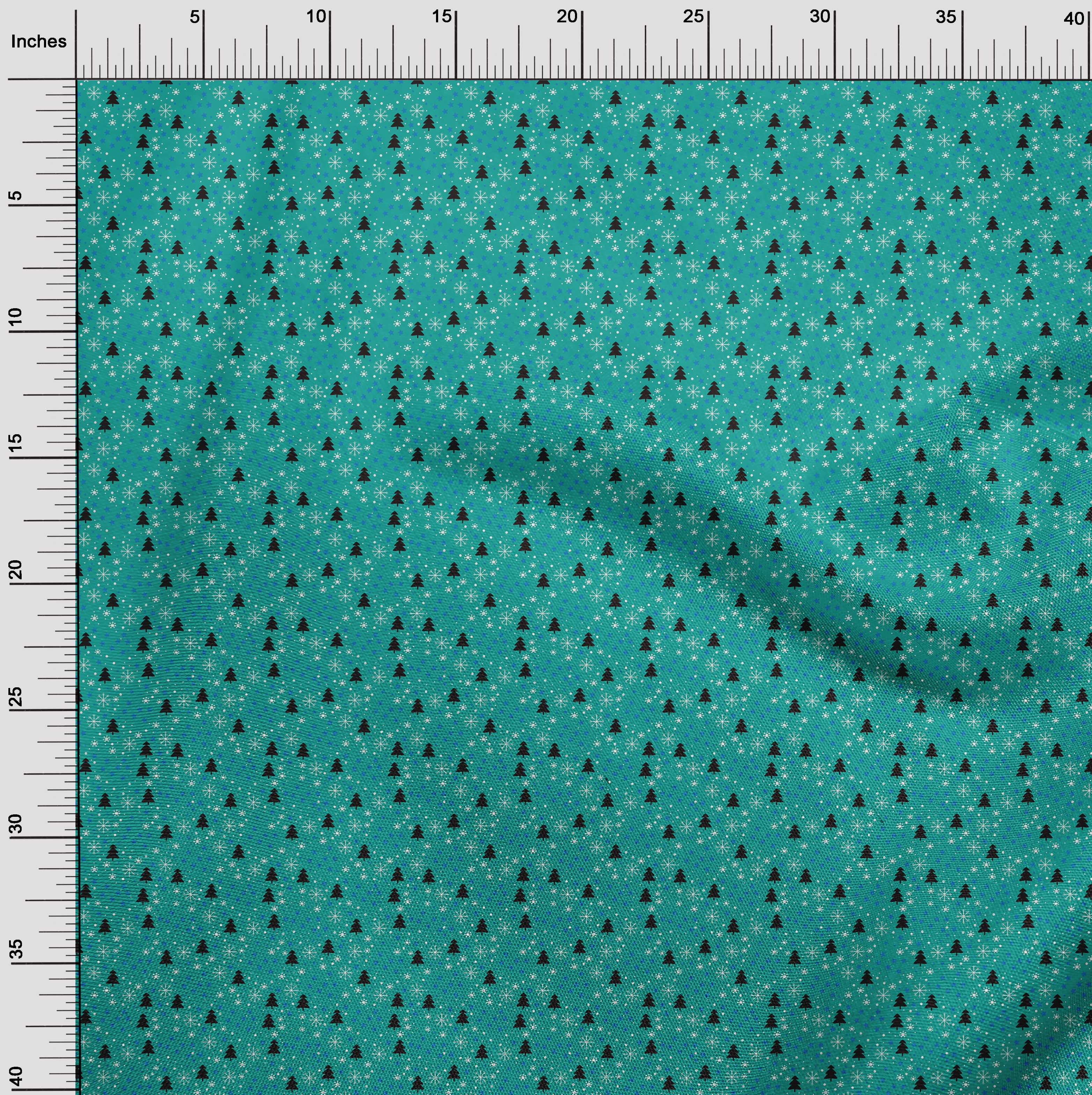 oneOone Cotton Flex Teal Green Fabric Merry Christmas Fabric For Sewing Printed Craft Fabric By The Yard 40 Inch Wide