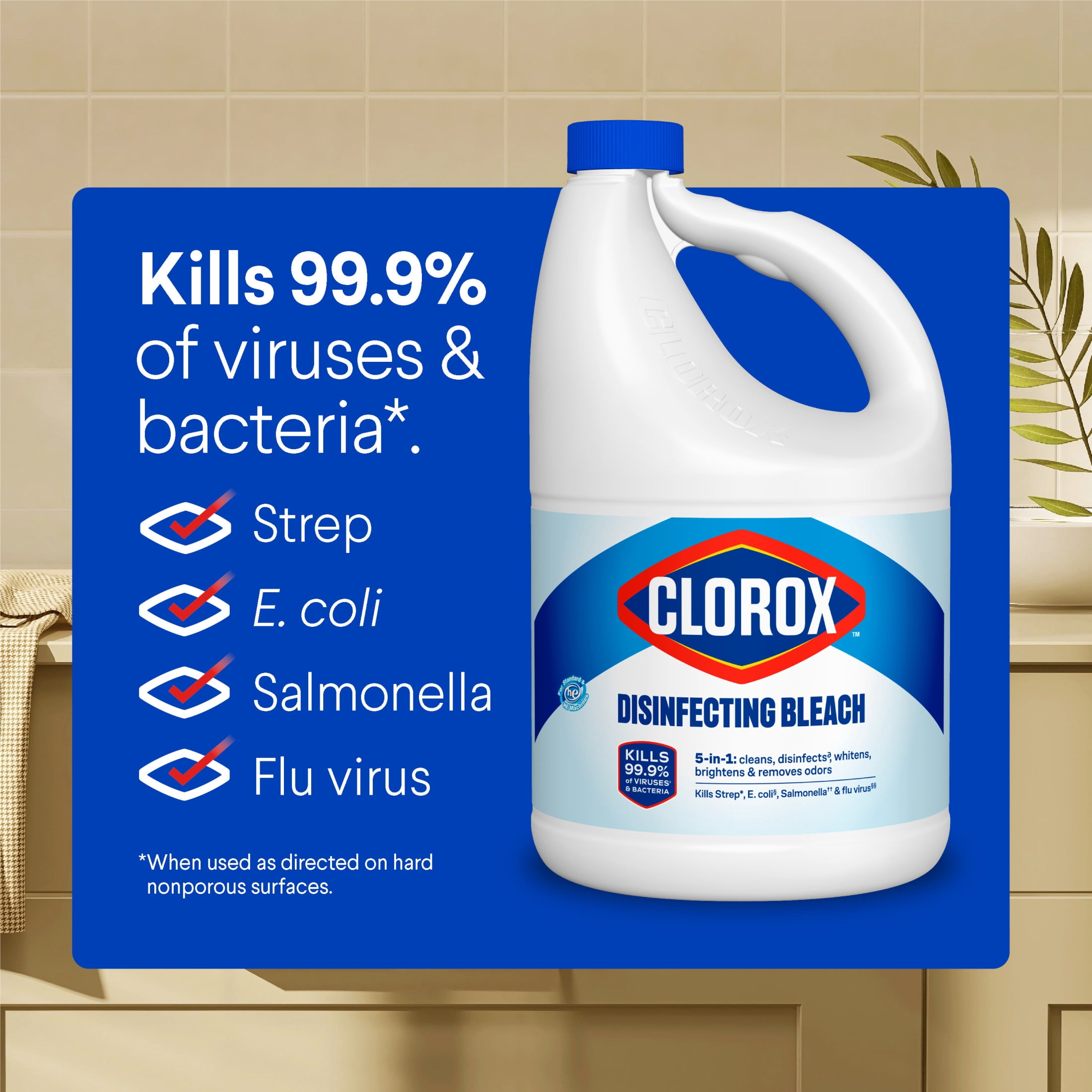 (2 pack) Clorox Disinfecting Liquid Bleach Cleaner, Regular Scent, 121 fl oz