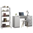 thumbnail image 1 of Madesa 2-Piece Home Office & Study Furniture Set: 53" Executive Computer Writing Desk with 3 Drawers, 1 Door, Storage Shelf + 24" 5-Tier Ladder Shelf for Pantry, Books, & Utilities – White, 1 of 7