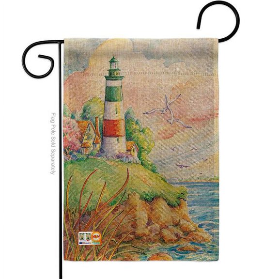 Breeze Decor BD-BN-G-106064-IP-DB-D-US12-AM 13 x 18.5 in. Cliff Lighthouse Burlap Coastal Beach Impressions Decorative Vertical Double Sided Garden Flag