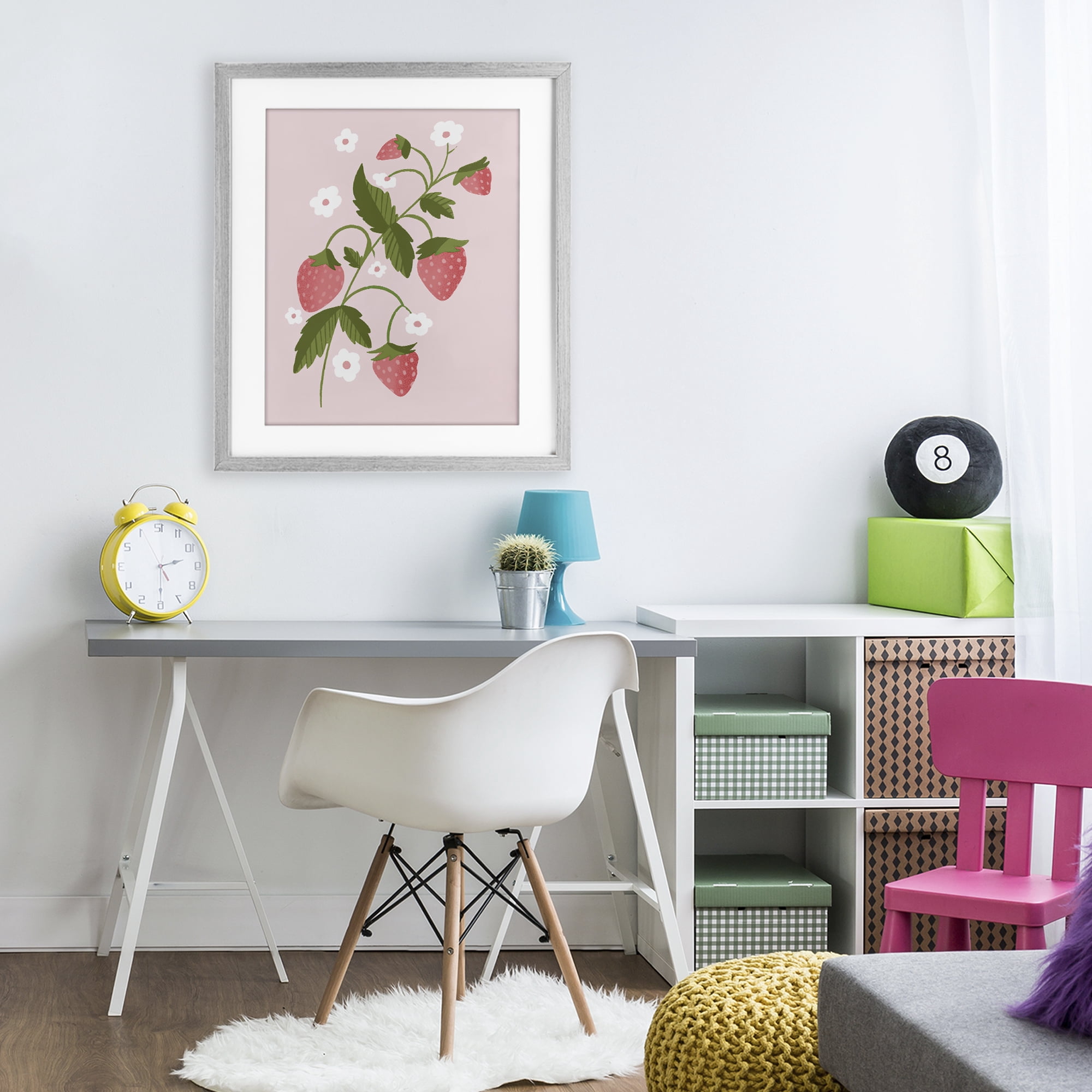 Stupell Industries Pastel Strawberries Branch Gray Framed Print Under Glass, design by Paige Sredenschek
