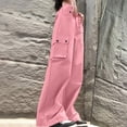 thumbnail image 2 of Diufon Cargo Pants for Women Solid Color Lounge Pants Waist Drawstring Button Trousers with Pockets, 2 of 6