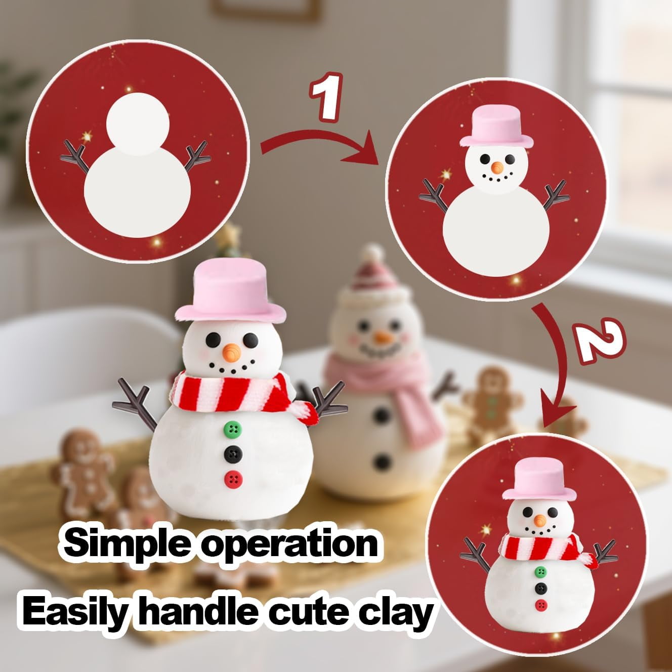 12Pack Build a Snowman Kit - Christmas Crafts,Air Dry Clay Snowman Crafts,Modeling Clay Snowman DIY Kit,Christmas Crafts Xmas Holiday Party Decor Gift