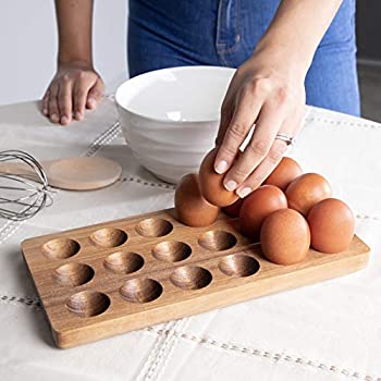 or Countertop for Display or Storage Handmade Solid wood egg tray Usable in Kitchen Refrigerator White Egg rack Wooden Egg Tray 18 Hole by Royal Signet wooden egg crate for storage