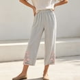 thumbnail image 5 of Utoimkio Women's Cropped Pants Linen Elastic Waist Floral Embroidery Capri Trousers with Side Pockets for Summer Beach Daily Walk, 5 of 9