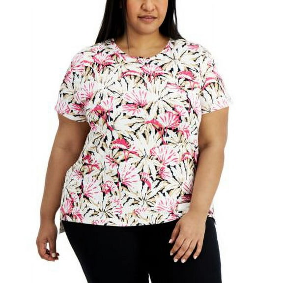 Alfani Plus Size Tropical Foliage Top Pink 0X
