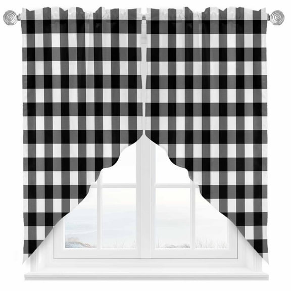 Farmhouse Rural Swag Valances for Windows 2 Pack Style White and Black Plaid Swag Kitchen Curtains 36 Inches Long Rod Pocket Short Window Treatment for Kitchen Bathroom 28"x36"