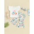 thumbnail image 4 of Musuos Kid Girls Pants Set, 12 18 24M 3 4T Fly Sleeve Letters Print T-shirt with Bunny Print Flare Pants and Headband Easter Outfit, 4 of 10