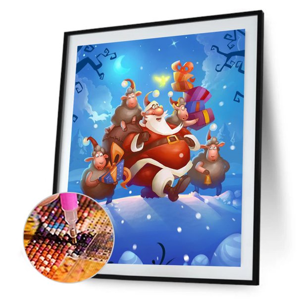Cuadros Decorativos DIY taladro redondo completo diamante pintura 5D Santa Claus oveja Kit cartel artesanal Ehuebsd embutido en tela