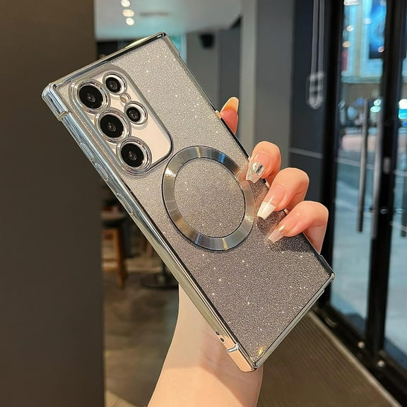 Magnetic Case for Samsung Galacxy S22 Ultra 5G with Gradient Glitter,[Compatible with MagSafe]Luxury Plating Cute Clear Bling Sparke Case for Women Girls,Shockproof TPU Protective Cover-Silver