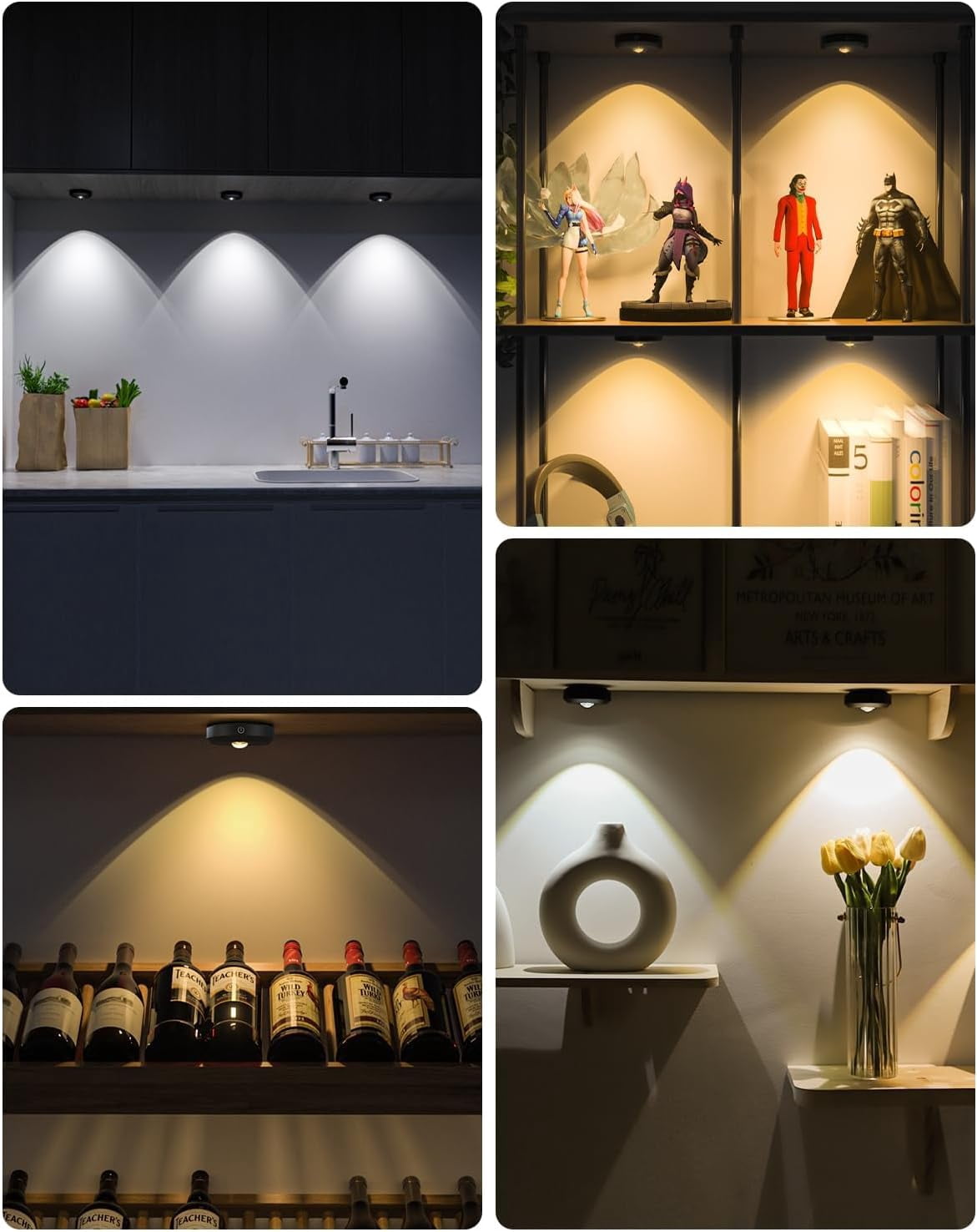 Puck Lights with Remote Control, Rechargeable Under Cabinet Lights, 1200mAh Battery Operated Tap Dimmable Push Lighting, Wireless Closet Light, LED USB Stick On Light (6 Pack)