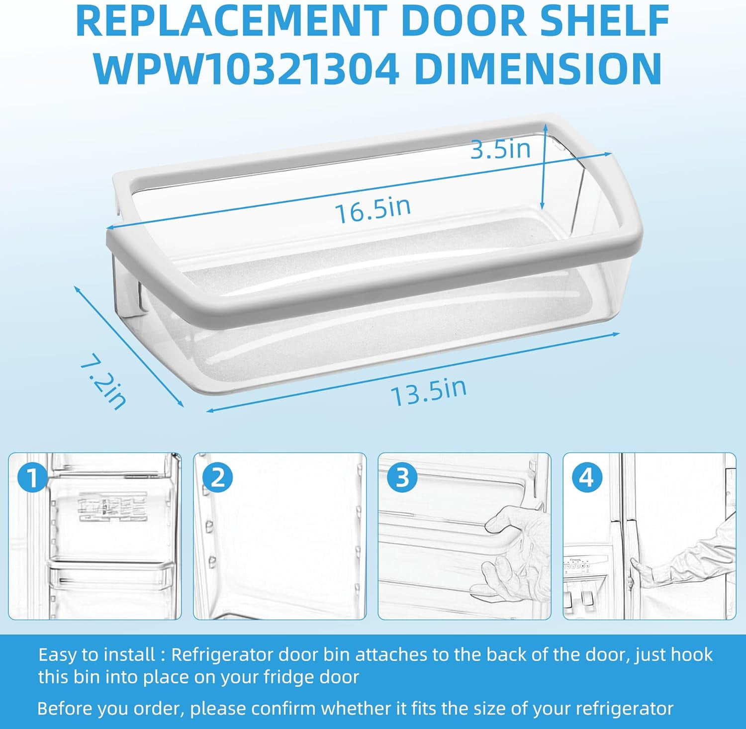 [2 PACK]W10321304 Refrigerator Door Shelf Replacement Compatible with Whirlpool Fridge Door Bin WRS325FDAM01, WRS325FDAM02, WRS325FDAM04, ED5FVGXWS07 - Replace WPW10321304,AP6019471, 2179574, 2179575