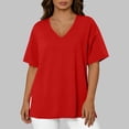 thumbnail image 6 of Amzcrzy Plus Size Tops for Women Versatile Casual Solid Color Summer Tops Trendy V Neck Short Sleeve Womens Tops Comfortable Loose Fit Side Split Basic Tee Shirts 4XL, 6 of 6