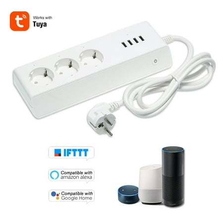 Power Strips With Timers WiFi Smart Power Strip Socket Compatible with Home Voice Control Multi-Plug Timer Switch Power Strip Outlet with 3 AC Outlets 4 USB Port Free App Remote Control Via Android iOS Smartphone Tablets ()