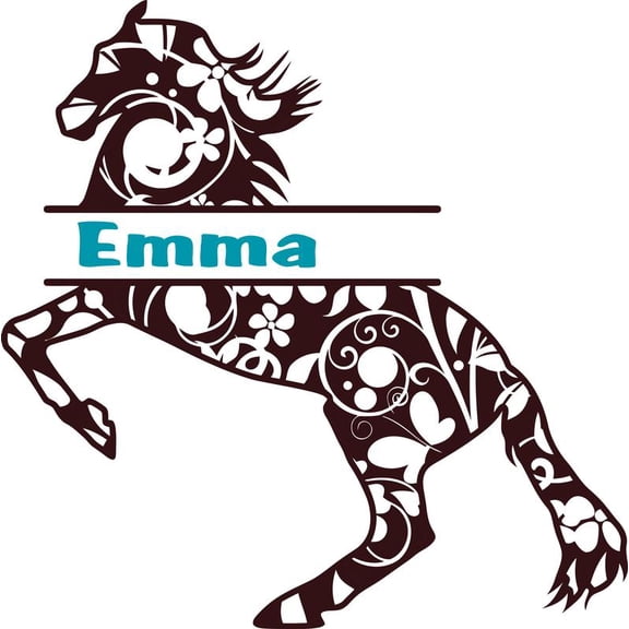 Personalized Name Vinyl Decal Sticker Custom Initial Wall Art Personalization Decor Girls Bedroom Jumping Print Pattern Horse 16 Inches X 16 Inches