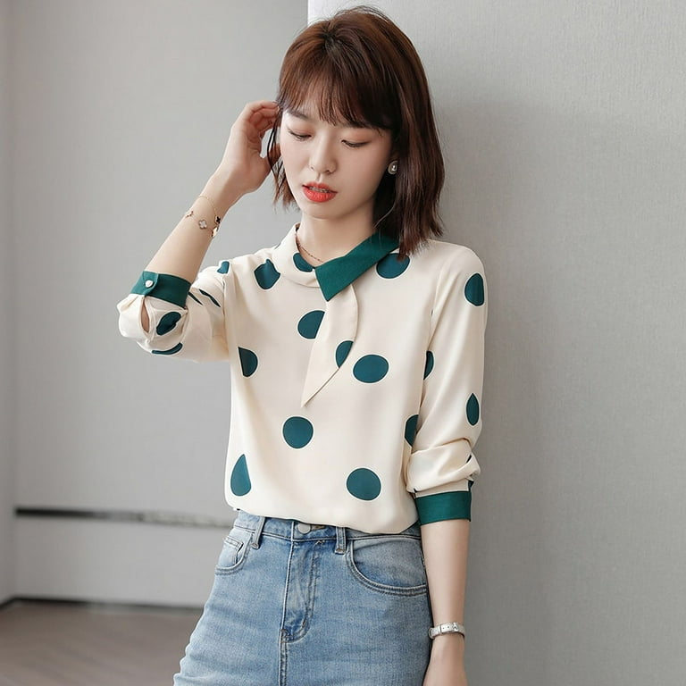 women's Korean style blue pink chiffon shirt women loose puff sleeve tops  solid color suit base shirts for lady