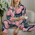 thumbnail image 5 of KLL Rose Flowers Print Women's Long Sleeve Pajamas with Pants Sleepwear Loungewear 2 Set-Medium, 5 of 7