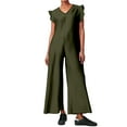 thumbnail image 1 of Mono sin mangas para mujer con pantalones anchos y mangas con volantes - Mezcla de lino, vestido para el trabajo, negocios, bailes y cócteles, 1 of 5