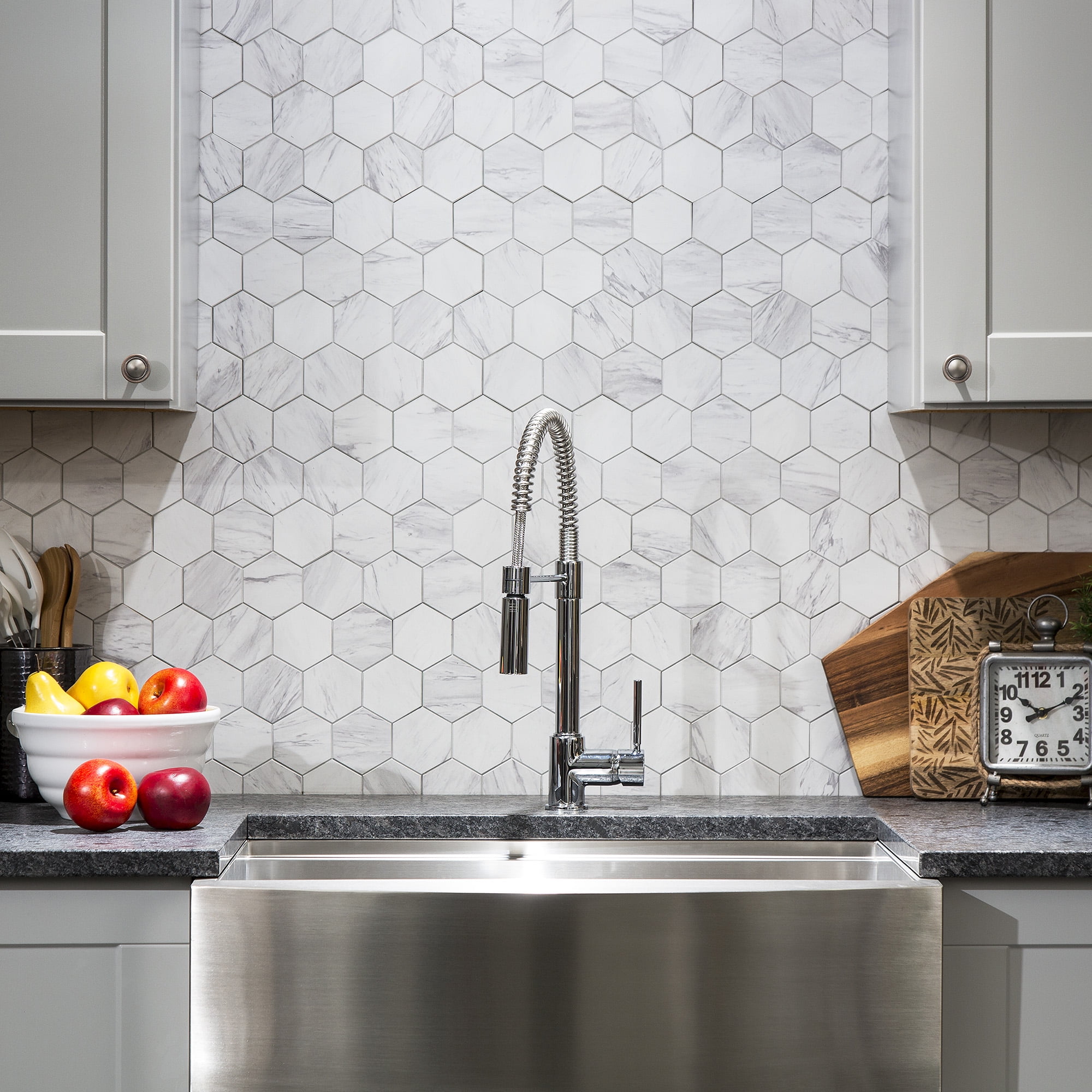 Aspect Collage 12.75in x 10.6in Peel and Stick Backsplash in Carrara Hex (5-Pack)