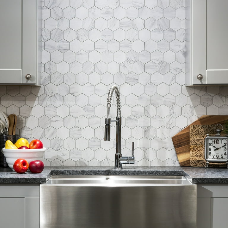 Yipscazo 13-Sheets Hexagon Wood Gray PVC Peel and Stick Backsplash Tiles for Kitchen (11.02 in. x 9.84 in. /10 Sq. ft.)