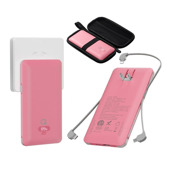 Q 10000mAh PD20W Fast Charging Portable Power Charger External Battery Charger with Cables,USB Battery Pack with Built-in Cables AC Wall Plug Compatible for iPhone and Android Cell Phone