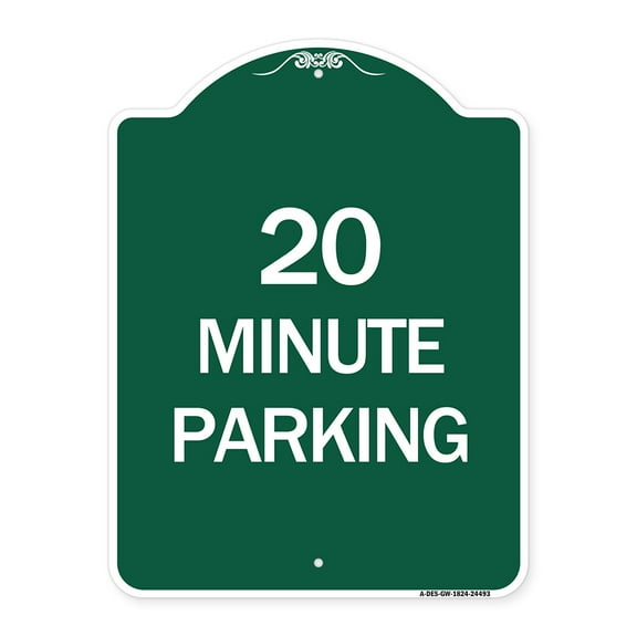 SignMission A-DES-GW-1824-24493 18 x 24 in. Designer Series Sign - 20 Minute Parking, Green & White