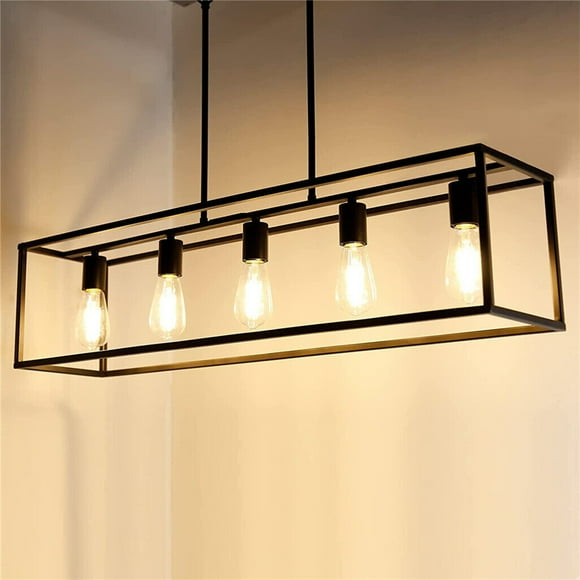5- Light Ceiling Chandelier Light: Industrial Pendant Lighting Fixtures Black Frame Hanging Lights for Farmhouse Dining Room Kitchen Island Foyer Living Room Pool Table Light