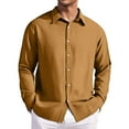 thumbnail image 4 of Domuza Long Sleeve Button Up Shirts for Men Casual Collared Loose Fit Summer Vacation T Shirts Comfy Lightweight Solid Color Stretch Tees with Pocket Ginger M, 4 of 4