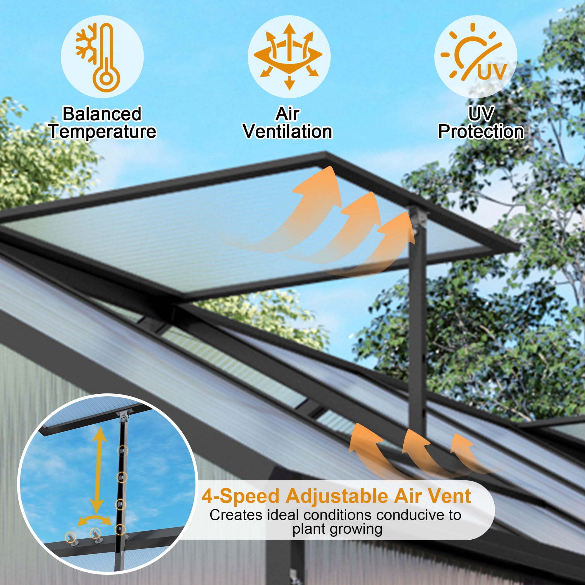 MAYEERTY 6x14 FT Walk-in Outdoor Greenhouse, Garden Greenhouse with Aluminum Frame, Adjustable Vents, Lockable Door & UV Protection for Backyard, Patio & Garden