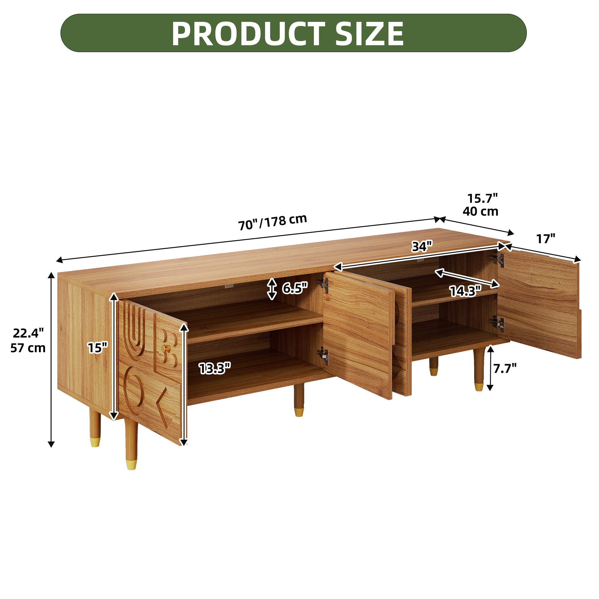Uforic TV Stand with Storage for Living Room, Mid-Century Entertainment Center, Media Console for up to 80 Inch TVs, Walnut