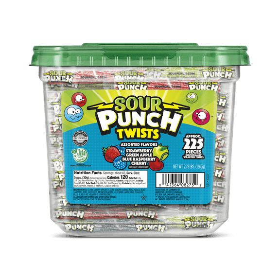 Sour Punch Twists, Assorted Flavors, 2.78lb Jar