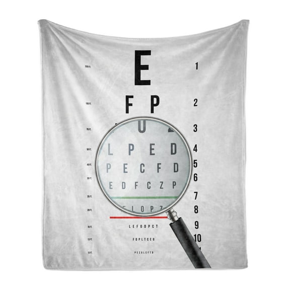 Eye Chart Soft Flannel Fleece Throw Blanket, Modern Examining Magnifying Glass, Cozy Plush for Indoor and Outdoor Use, 50" x 60", Pale Grey Charcoal Grey, by Ambesonne