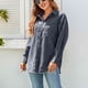 thumbnail image 2 of Camisa casual con botones para mujer, blusa holgada de manga larga con cuello vuelto, Tops con bolsillo para trabajo de oficina, gris oscuro S, 2 of 7