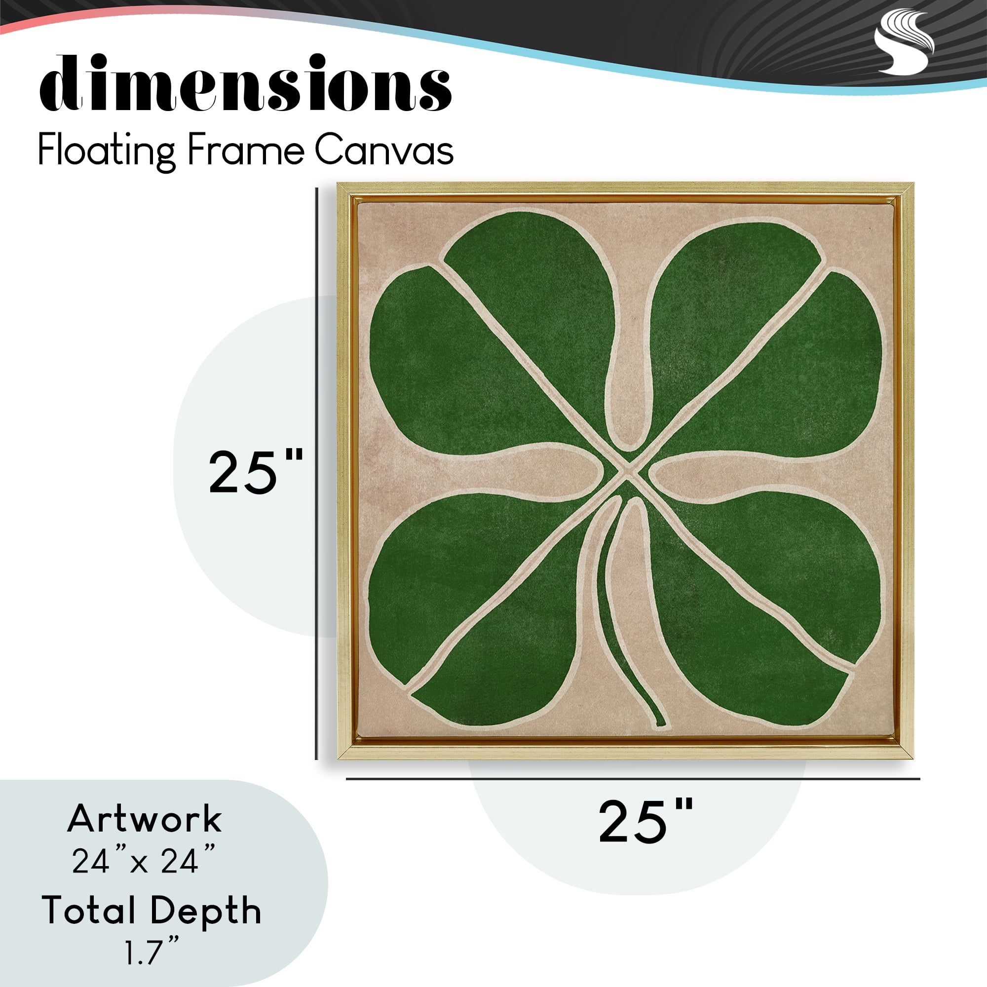 Four Leaf Symmetry Gold Framed Floater Canvas Wall Art, design by June Erica Vess