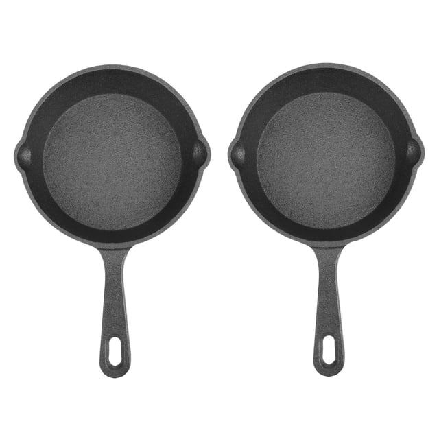 2X Cast Iron Non-Stick Skillet Frying Pan for Gas Induction Cooker Egg Pancake Pot Kitchen Dining Tools Cookware-14cm
