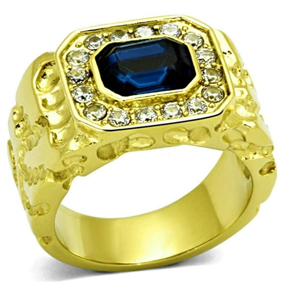Mens Ring Gold Nugget Style Stainless Steel Ring with Top Grade Crystal in Montana