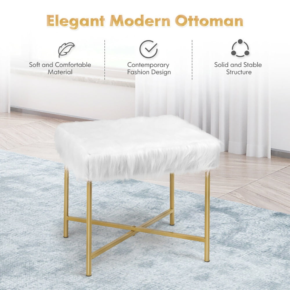 Finihen Faux Fur Vanity Stool Chair, Footstool Ottoman with Metal Legs, Fluffy Chair with Furry Padded Seat, Makeup Stool, Decorative Furniture Footrest, for Living Room, Bedroom, White Finihen Faux Fur Vanity Stool Chair, Footstool Ottoman with Metal Legs, Fluffy Chair with Furry Padded Seat, Makeup Stool, Decorative Furniture Footrest, for Living Room, Bedroom, White