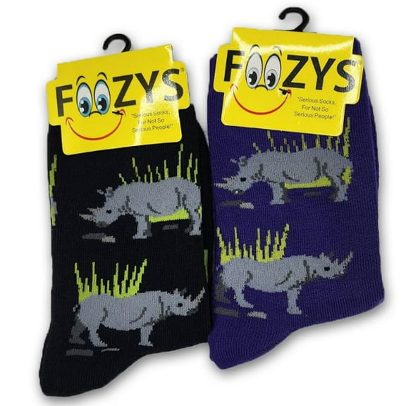 Foozys Women’s Crew Socks | Rhinoceros Style Novelty Socks | 2 Pair