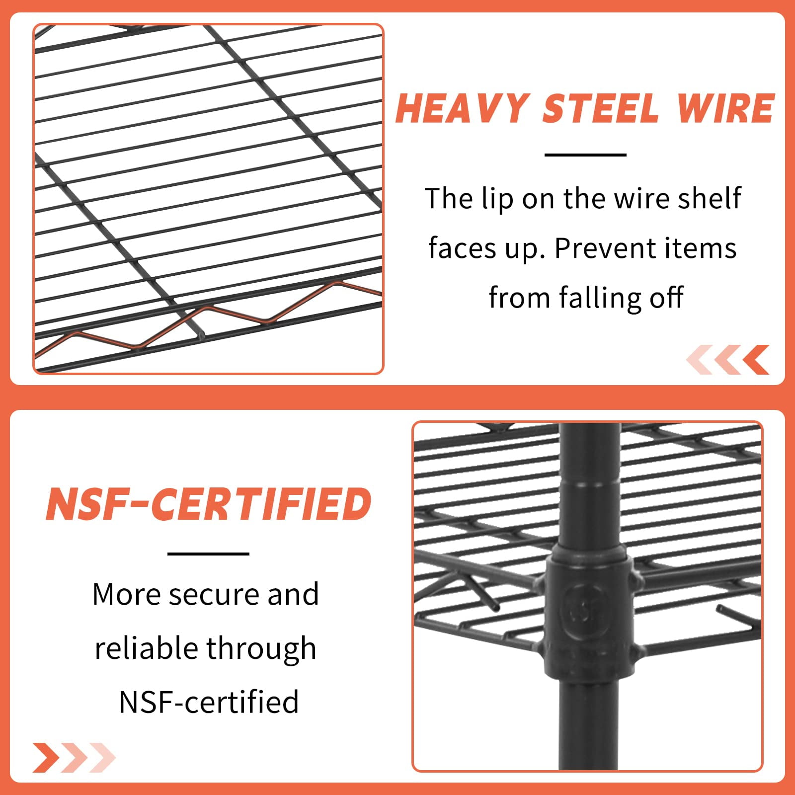 5-Tier Shelving Unit Adjustable Metal Shelves 48" H Storage Rack Wire Shelf for Pantry Kitchen Closet Organization Space Saving, 750LB Capacity, 21.5D x 11.6W x 47.6H, Black