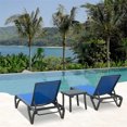 thumbnail image 3 of 3PCS Outdoor Chaise Lounge, Aluminum Patio Lounge Chair with Wheels, All-Weather Five-Position Adjustable Reclining Chair and Side Table for Beach, for Patio Pool, Deck, Beach, Yard (Blue), 3 of 7