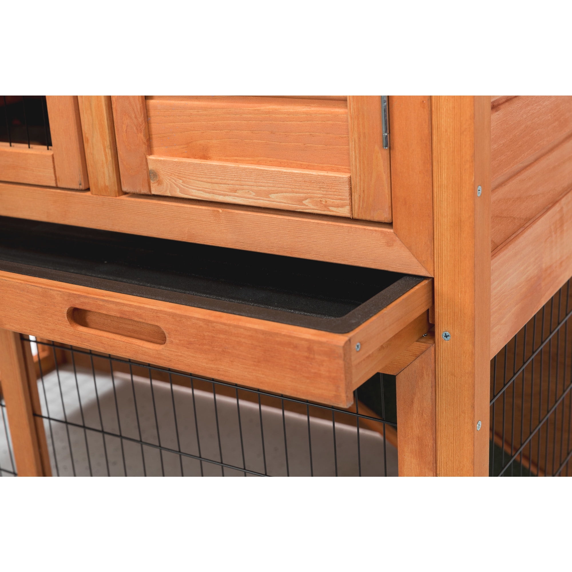 TRIXIE Weatherproof Outdoor 2-Story Wooden Small Animal Hutch with Run & Pull-Out Tray, Brown
