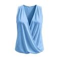 thumbnail image 4 of aohooy V Neck Wrap Tank Tops for Women Summer Sleeveless Ruched Front Cotton Linen Camisole Elegant Casual Loose Tank Top Blouses Blue,M, 4 of 7