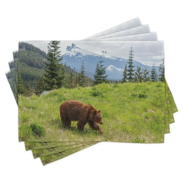 Ambesonne Bear Place Mats Set of 4, Fur Animal Nature Habitat, Standard Size, Green Brown