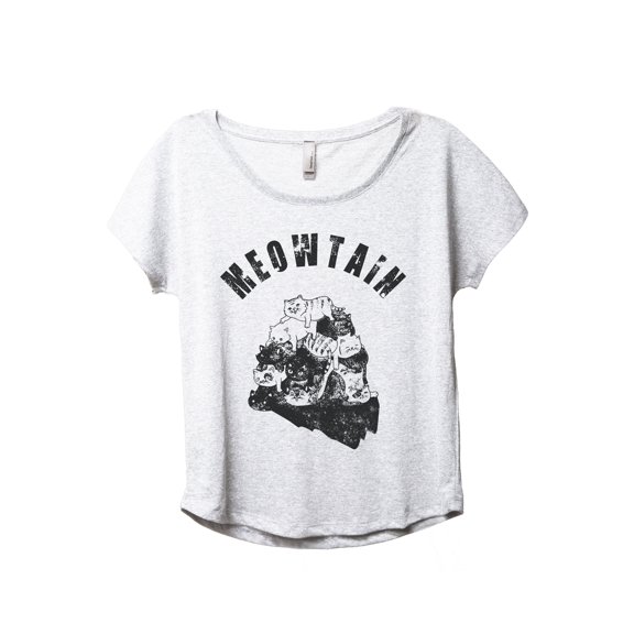 Meowtain DISC Women's Fashion Slouchy Dolman T-Shirt Tee Heather White Large