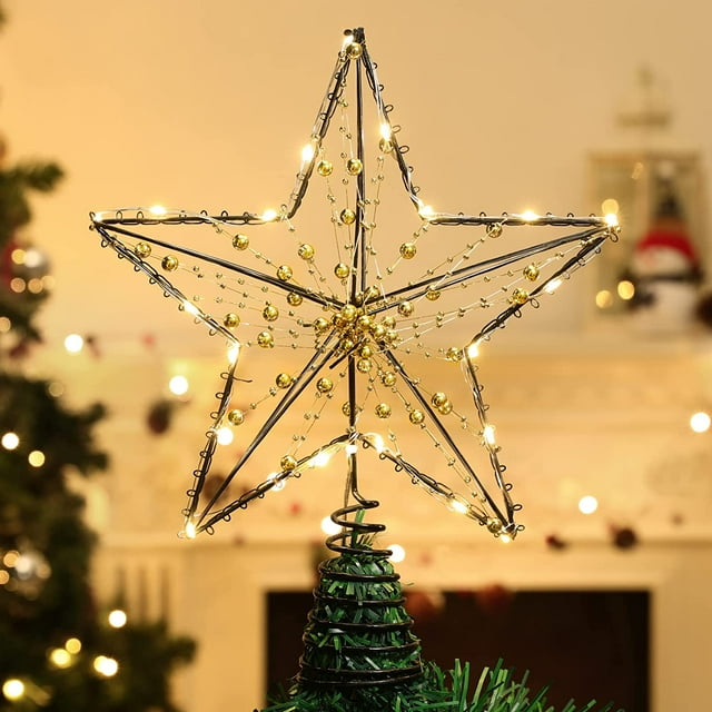 lámpara en forma de pentáculo con luces de cadena de perlas de base en espiral, decoración de Navidad para el hogar, sala de estar, dormitorio, alimentado por batería, negro y dorado