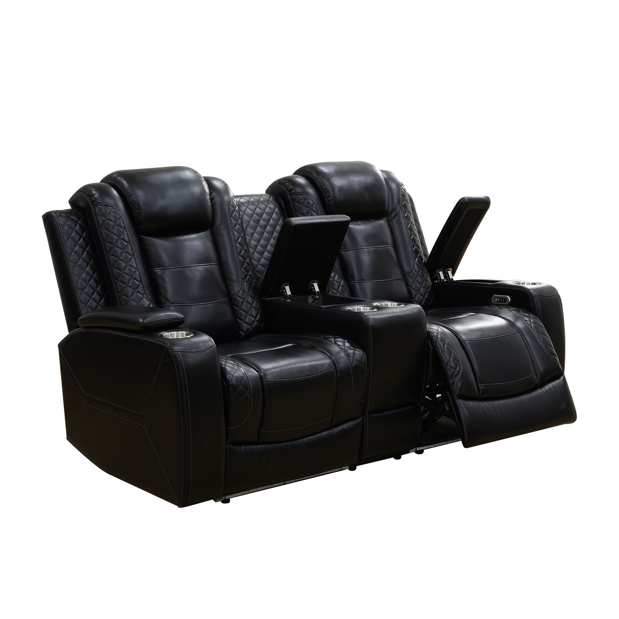 MAYEERTY Power Reclining Loveseat, Electric 2-Seat Leather Recliner with USB Charging, Storage & Cup Holders for Living Room, Black