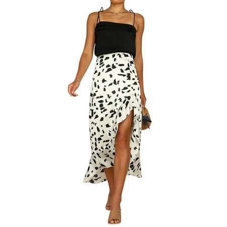 Womens Polka Dot Skirt - Utowu Women Irregular Helm Skirt High Waist Ruffled Cocktail Midi Polka Dot Skirt