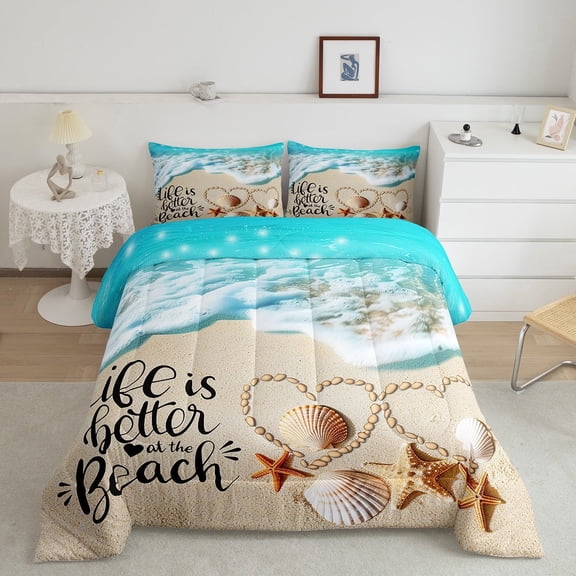 Erosebridal Hawaii Beach Bedding Sets Twin with Comforter, Blue Ocean Duvet Insert, Romantic Holiday Decor, 2-Piece
