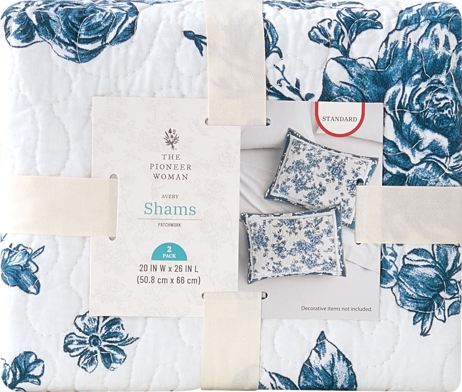 The Pioneer Woman Avery Cotton Patchwork Pillow Shams, Standard, Blue Dust, 2 Pack