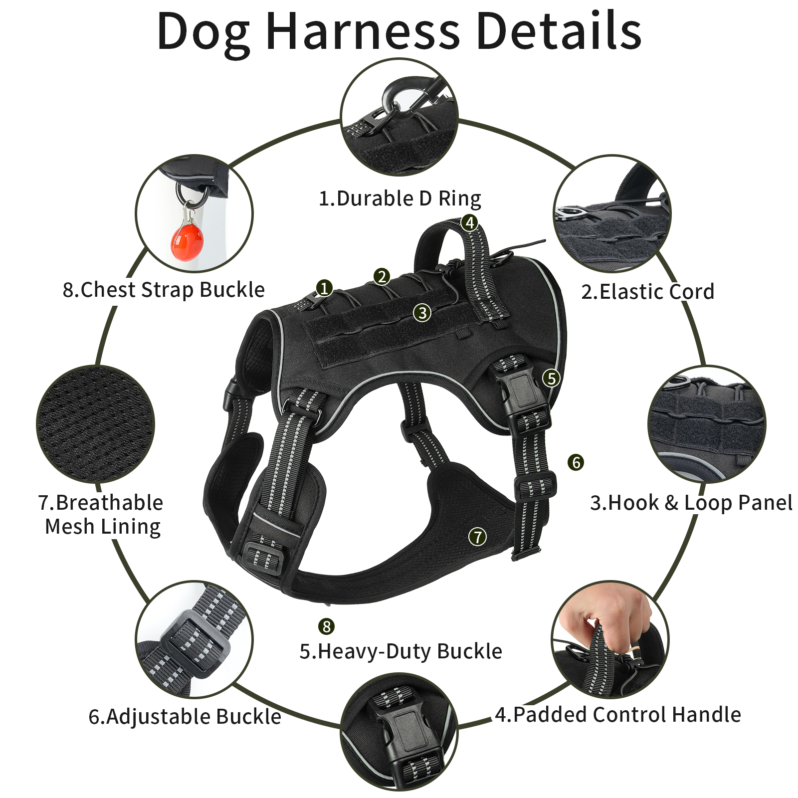 NOYAFA No Pull Dog Harness for Large Dogs,No Choke Dog Harness with Handle, Adjustable Reflective Soft Padded Pet Harness for Training, Walking